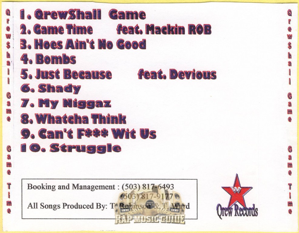 Qrewshall Game - Game Time: CD-R, 1st Press. CD | Rap Music Guide